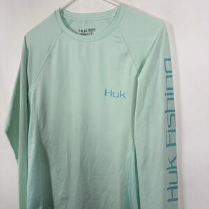 Huk Performance Fishing Long Sleeve T Shirt Womens Small Light Blue Double Sided